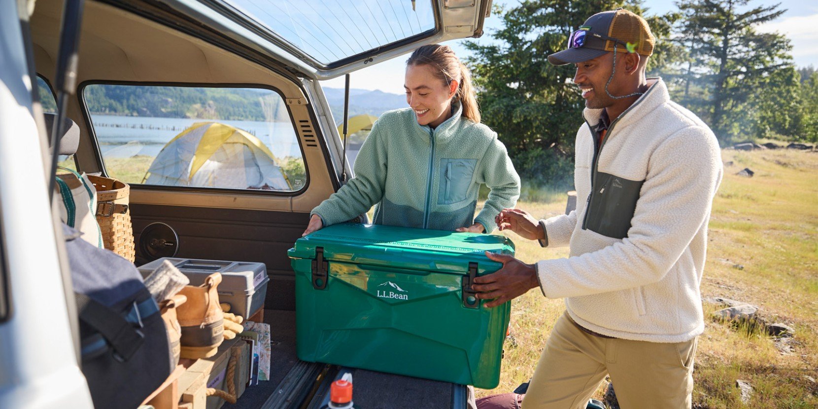 A L L Bean soft pack cooler neatly packed with cans of refreshing beverages.