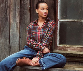 Women's Scotch Plaid Flannel Y-Neck Shirt