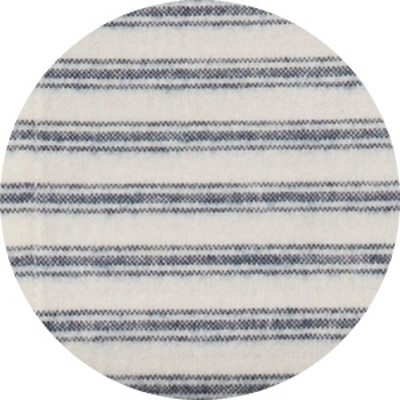 A circular swatch of a blue and white striped bed sheet.
