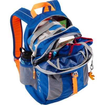 An Explorer Backpack, open to show contents