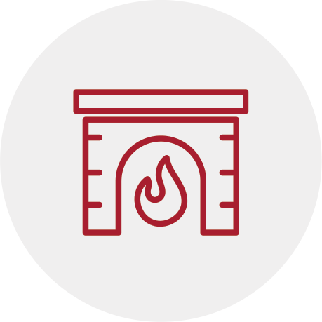 Red line illustration of a fireplace